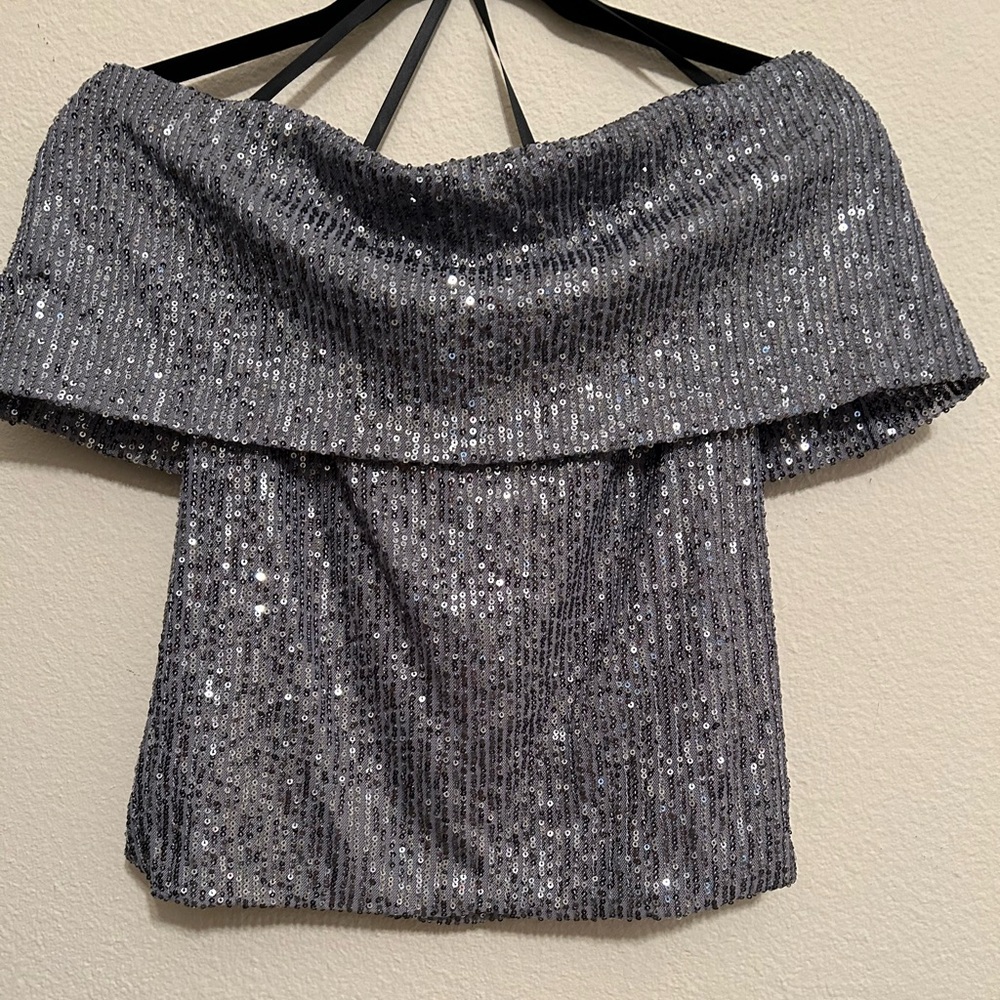 Premier Silver Sequin Off-Shoulder Blouse